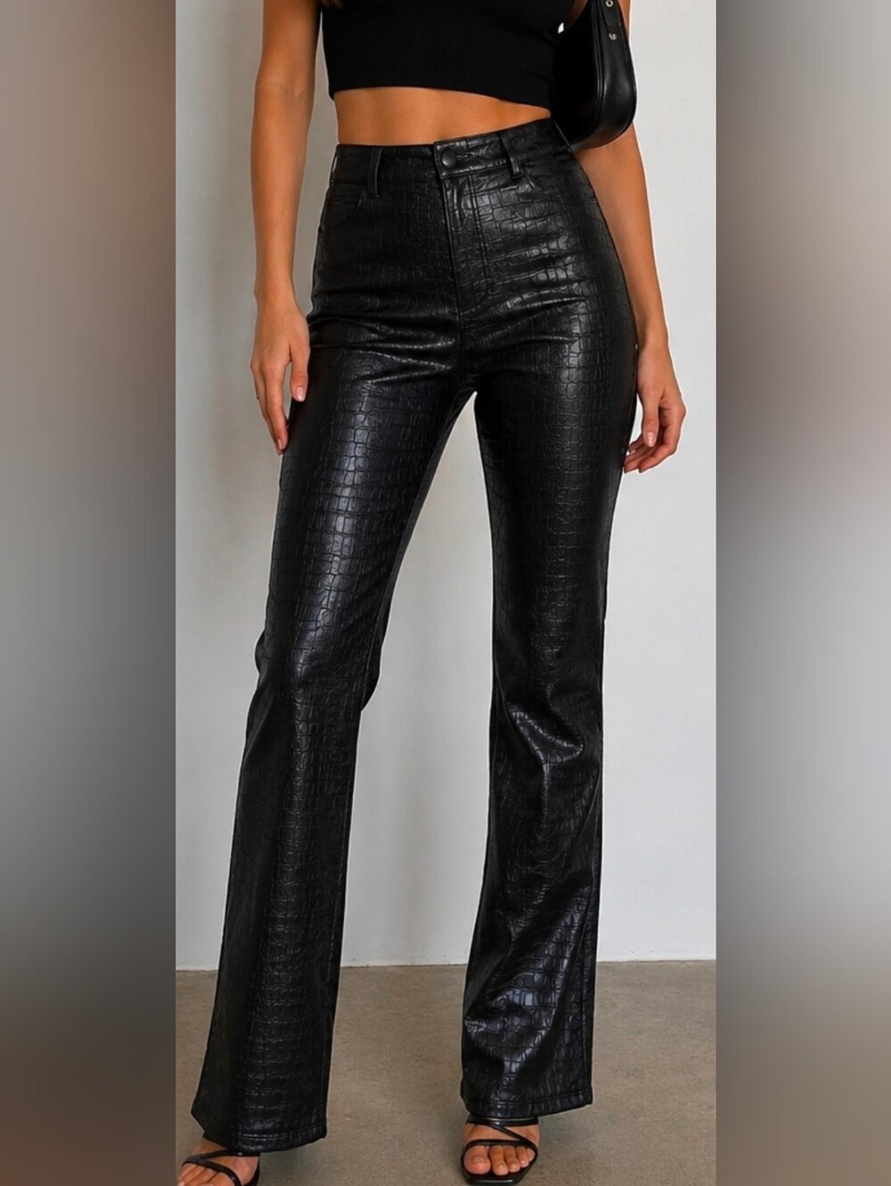 Naked Wardrobe Black Croc Embossed Faux Leather Pants Size M